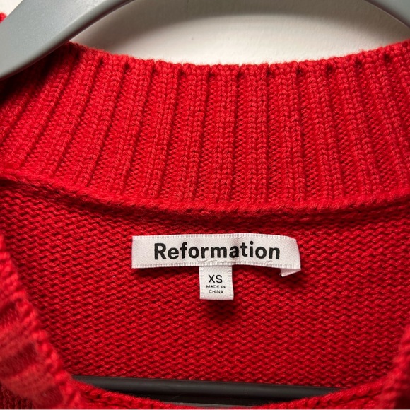 Reformation Anna Cotton Crewneck Sweater Red Size Extra Small - Picture 4 of 8
